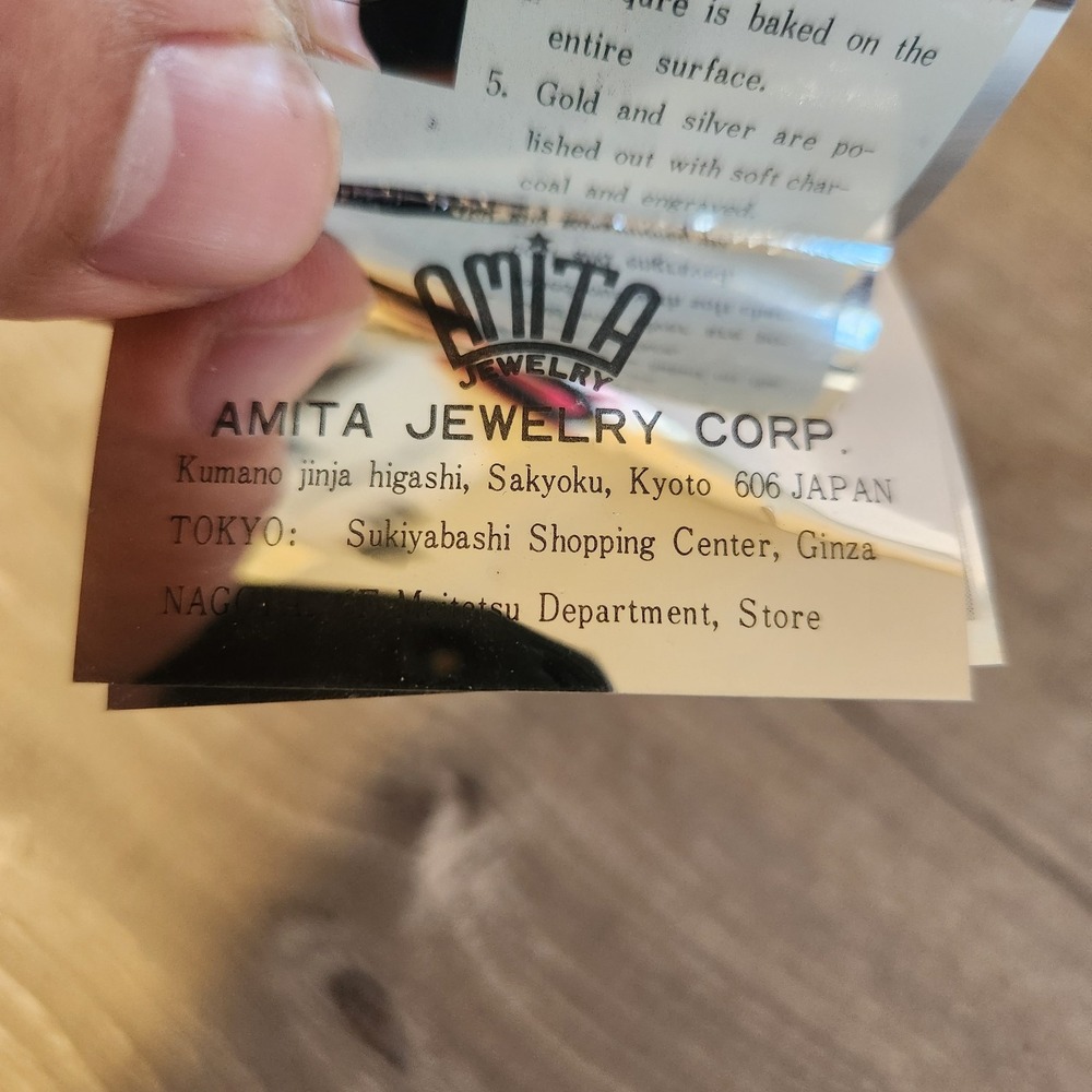 Vintage Amita Japanese House Landscape Damascene Pendant & Chain Black With Box - Picture 7 of 10